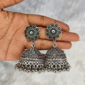 Oxidised Silver Jhumka Earrings